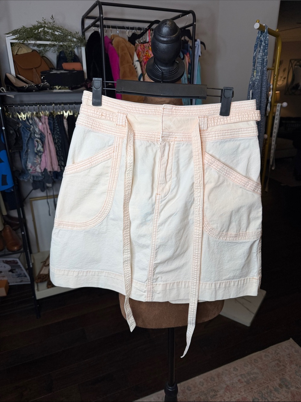 Anthropologie-Pilcro and the Letterpress Light Peach Mini Skirt with Belt Loops